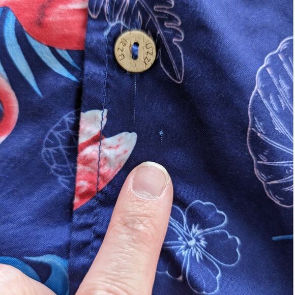 Vintage Uzzi Amphibious Gear Hawaiian Shirt Mens Extra Large Pink Flamingos READ - Picture 7 of 12